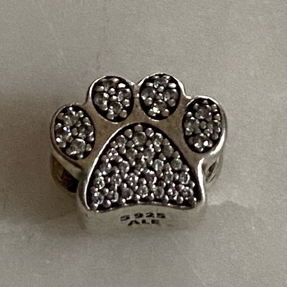 Pandora cz silver paw print charm